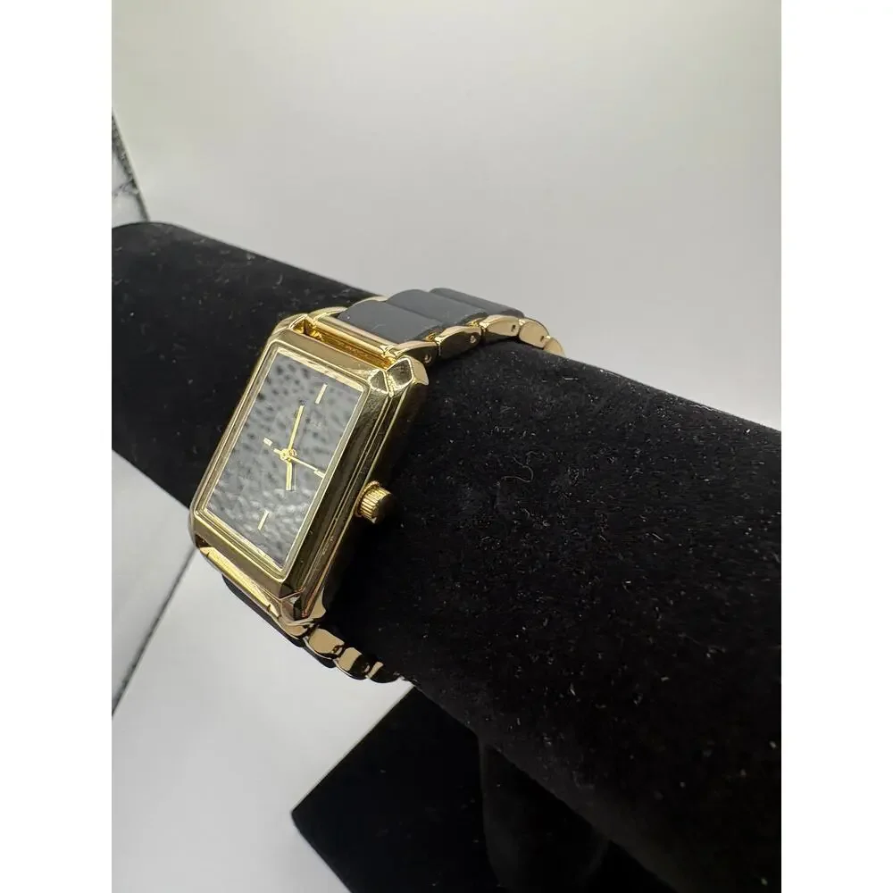 Anne Klein AK-5278 Rectangular Gold Tone Black Dial Watch Womens